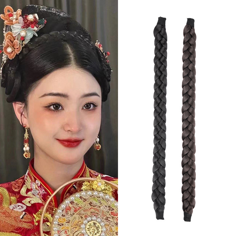 Wig Braid Xiuhe Bridal Hair Style New Chinoiserie Costume Xiuhe Pad Hair Ball Three-strand Braid Photo Studio Wedding