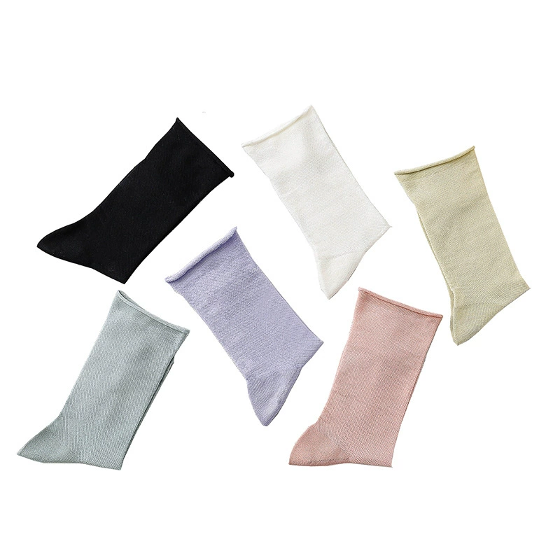 Spring, summer and autumn breathable mesh mulberry silk pair solid color versatile pineapple fashion stacked socks middle tube women's socks