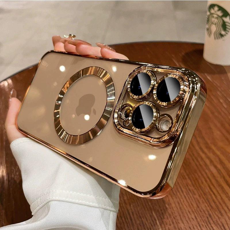 Funda para teléfono móvil iPhone 16P, transparente, galvanizada, con anillo magnético grande, funda protectora de TPU anticaídas para Apple 17PROMAX