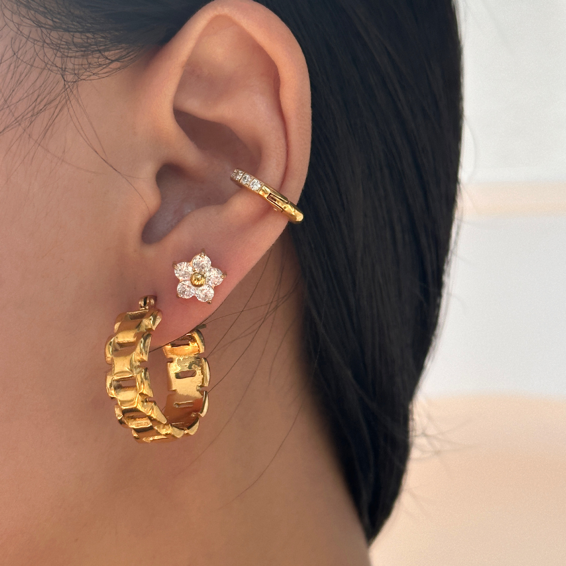 304 Stainless Steel Ear Needle Material Zircon Inlay Material 1 Pair Simple Style Solid Color Inlay Titanium Steel Zircon Earrings