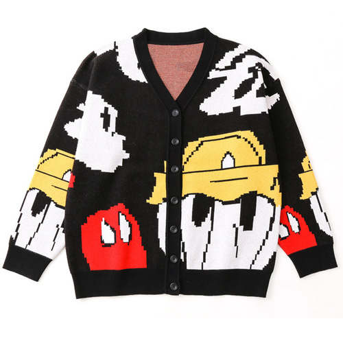 Parent-child sweater for autumn and winter, round neck open top, cartoon and animation style, father and son set, mother and daughter set, stylish family affection set, home set