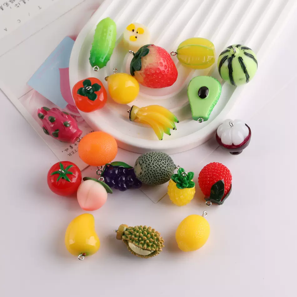 可爱仿真立体芒果荔枝树脂吊坠 diy手工自制钥匙挂件饰品材料配件