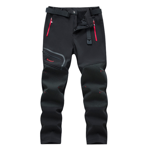 Men's autumn and winter windproof softshell ski pants with fleece and thick quick-drying pants cross-border European size outdoor fleece down jacket pants for men 
