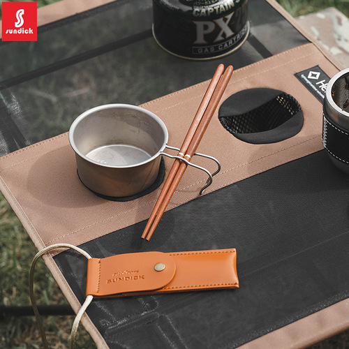 Mountain customer outdoor camping picnic portable solid wood folding chopsticks camping barbecue picnic single chopsticks with leather case