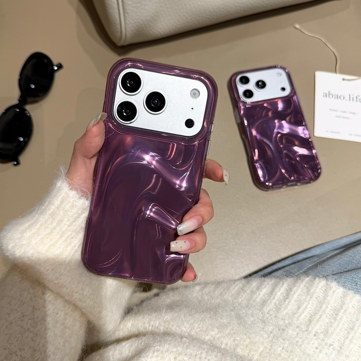 Korean-Style Deep Purple Satin Pattern Suitable for iPhone 18 Pro Max and Apple 17P Double-Layer Imd Phone Case with a High-End Feel