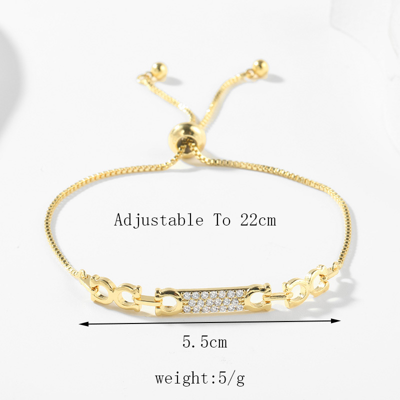 simple copper-inlaid zircon color-preserving pull-out bracelet