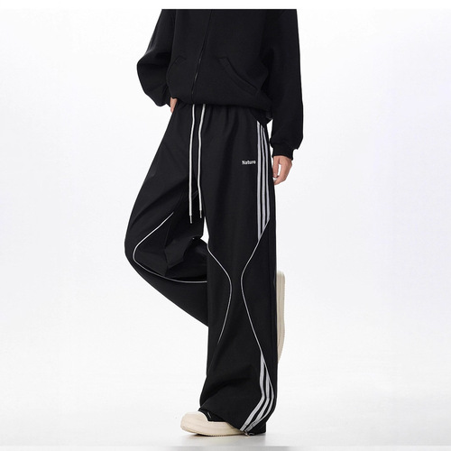 Vintage Striped Sport Trousers for Men, Streetwear Brand Couple's Style, Jazz Dance Hip-Hop Straight Leg Casual Long Pants