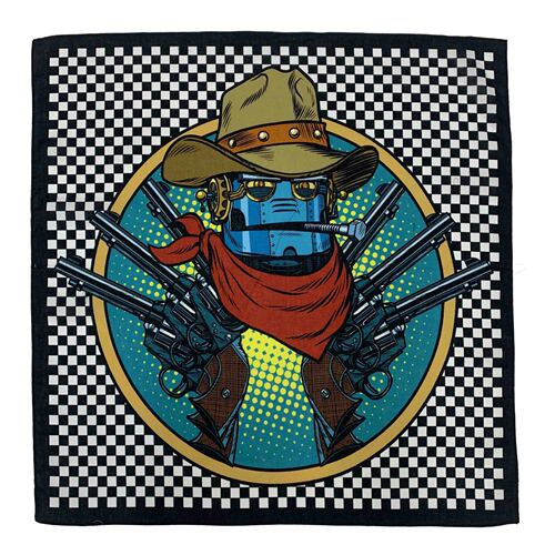 Cotton American Retro Style Square Scarf Western Cowboy Robot Cartoon Digital Print Outdoor Cycling Sports Headband