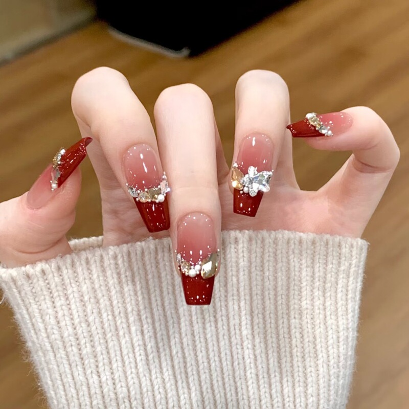 [New Year and Christmas Flash Light Luxury Series] Source Factory 10-Piece Fake Nails with Detachable Wearable Nails Wholesale