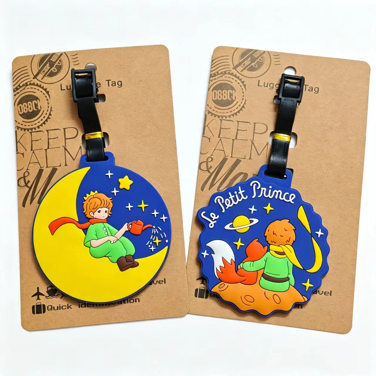 Cartoon Little Prince themed luggage tag, star-themed travel bag identification tag, PVC soft rubber name tag
