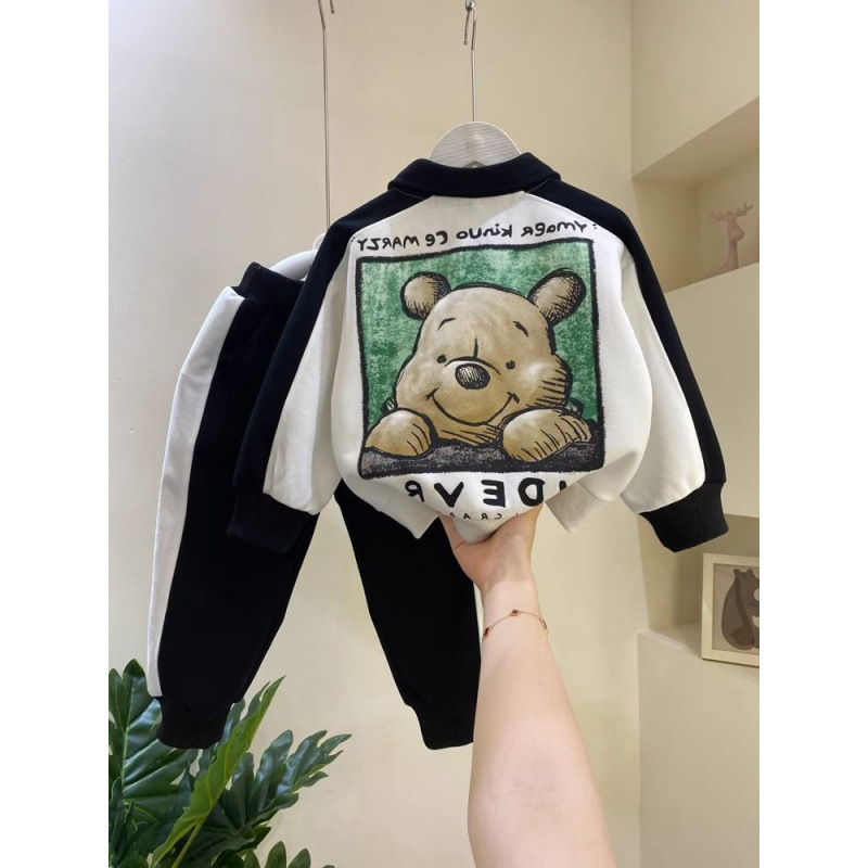 소년 폴로 셔츠 세트 봄과 가을 아동복 2024 새로운 러피 잘 생긴 소년  캐주얼 스포츠 의류 조수