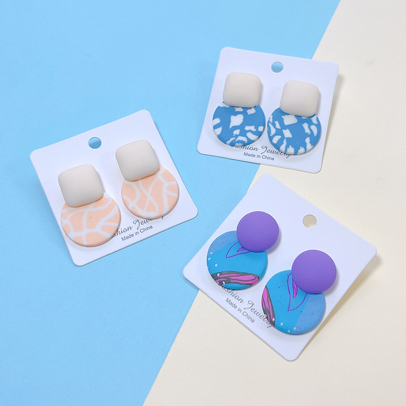 soft clay Material 1 Pair Lady Simple Style Round Color Block Leopard Soft Clay Earrings