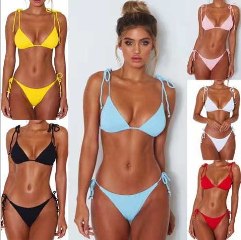 Bikini Swimsuit Bikini2025 Aliexpress Wish Amazon Manufacturer 6-Color Pit Strap Women's Swimsuit