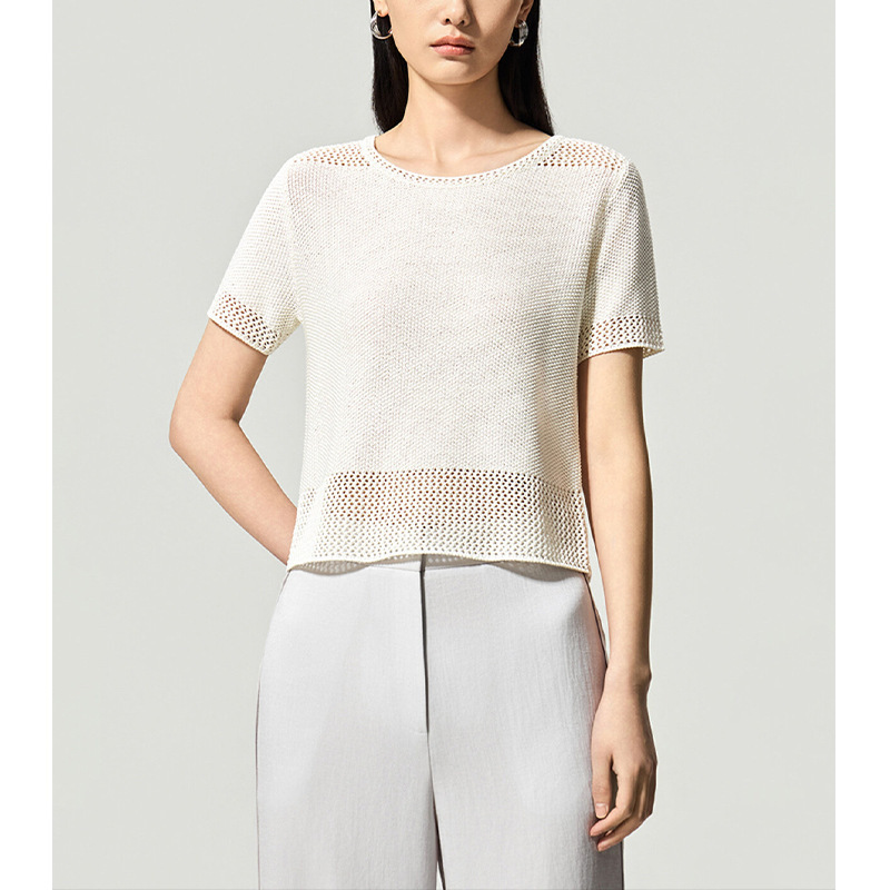 【Lang* Order】Breathable 2026 Summer New Style Relaxed Texture Hollow Knit Short Sleeve T-Shirt for Women 【Lang* Order】Breathable 2026 Summer New Style Relaxed Texture Hollow Knit Short Sleeve T-Shirt for Women