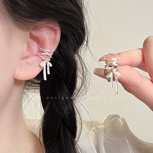 Pure White Ballet~Butterfly Bow Ribbon Ear Clips for Women, Light Luxury High-End Style, No Hole Ear Clips, 2024 New Ear Accessories