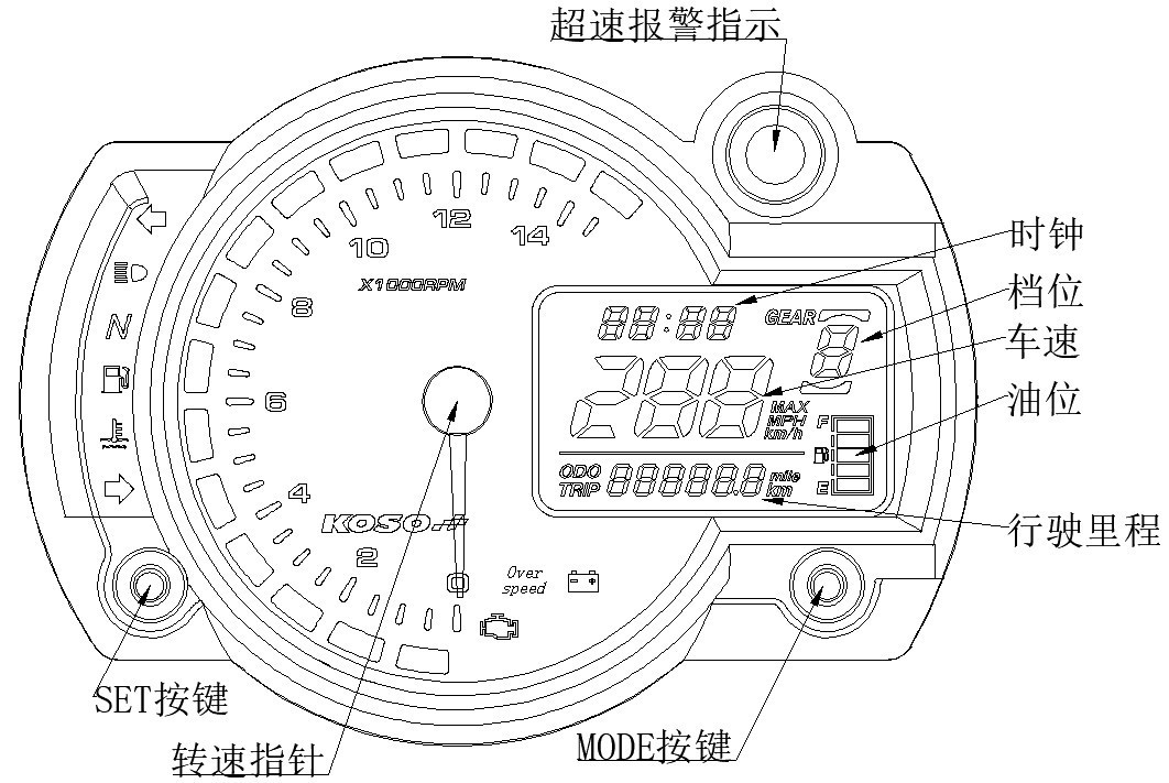 Motorcycle 12V modified LCD digital 7 color adjustable color tachometer code meter assembly digital odometer