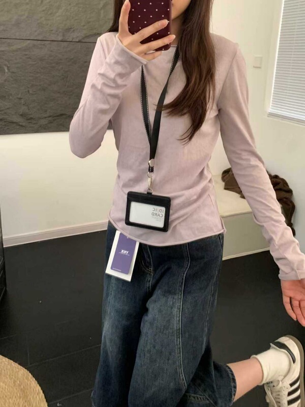 早秋季简约百搭白色T恤衫女薄款防晒罩衫chic卷边松弛感长袖上衣|undefined
