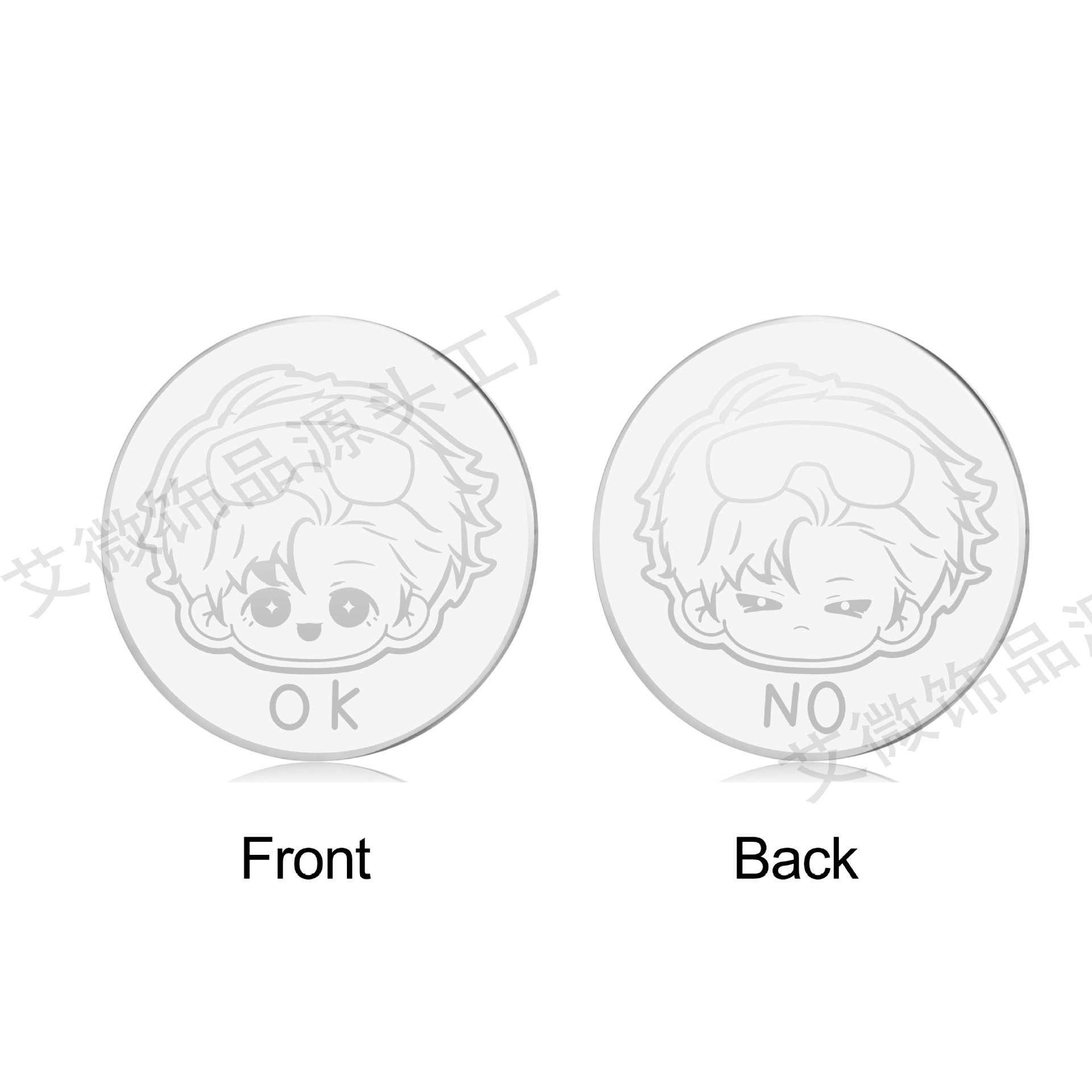 クロスボーダーの人気ステンレス円牌二次元個性彫刻カラー印決定貨幣カップル記念品プレゼントアクセサリー