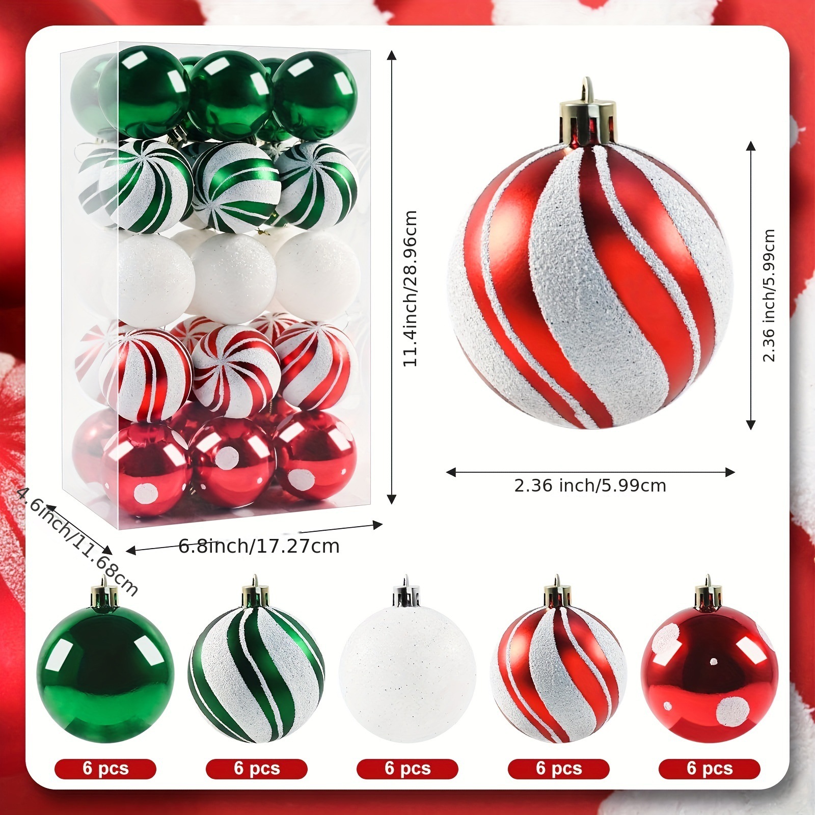 Traje transfronterizo Bola de Navidad 6cm conjunto 30 adornos de Navidad pintados Bola de Navidad Colgante