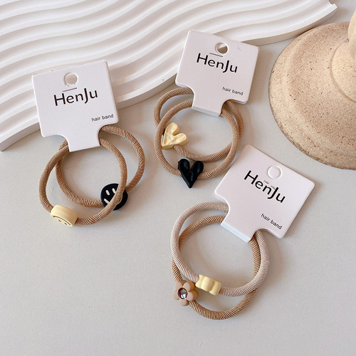 Korean high-end headband, exquisite thickened hair band and rubber band for women to tie ponytail with high elasticity and love balls, headband leather case