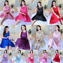 2022夏季冰丝绸睡裙长裙薄款丝滑冰丝套装柔软舒适女士睡衣家居服