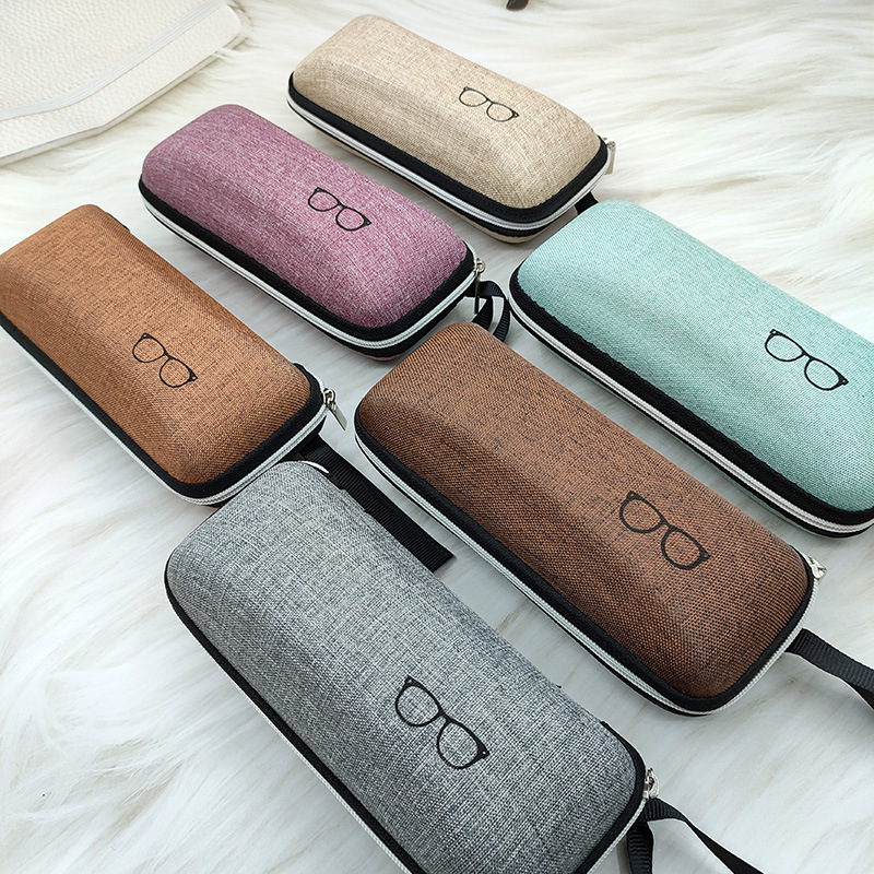 Glasses case retro small EVA zipper box sunglasses myopia glasses case linen lanyard square high