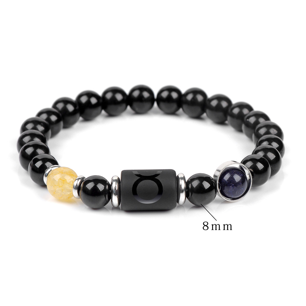 Twelve Constellations for Men's Couples Glass Bead Elastic Rope Bracelet_voghion.com