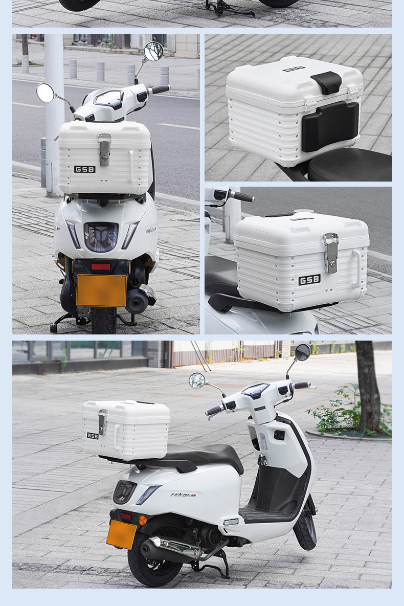 Gsb's New Retro Rounded Corner Motorcycle Trunk, Large-Capacity Trunk, Waterproof Storage Box for Electric Scooters