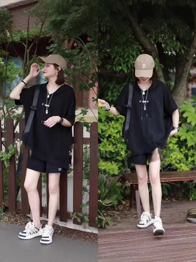 Plus-Size Fashion Set for Women 2025 Summer New Casual Style Sportswear Loose Short-Sleeve Shorts Hooded Two-Piece Set
