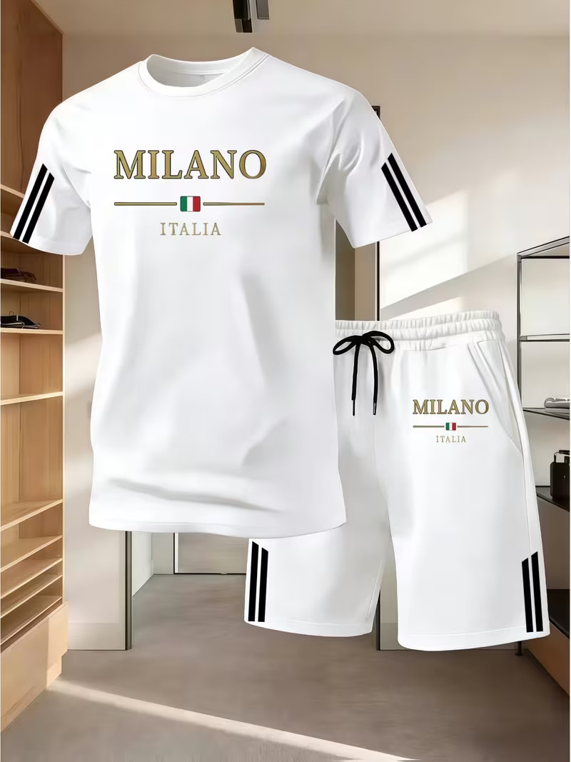 Men's 3D Print Short Sleeve T-Shirt & Shorts Set, Trendy Summer Casual Outfit, Lightweight Breathable Sportswear_viptrois.com
