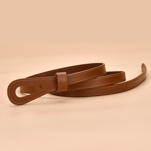 New women's leather thin belt with non-hole design and decorative belt girdle dress versatile second-layer leather women's belt