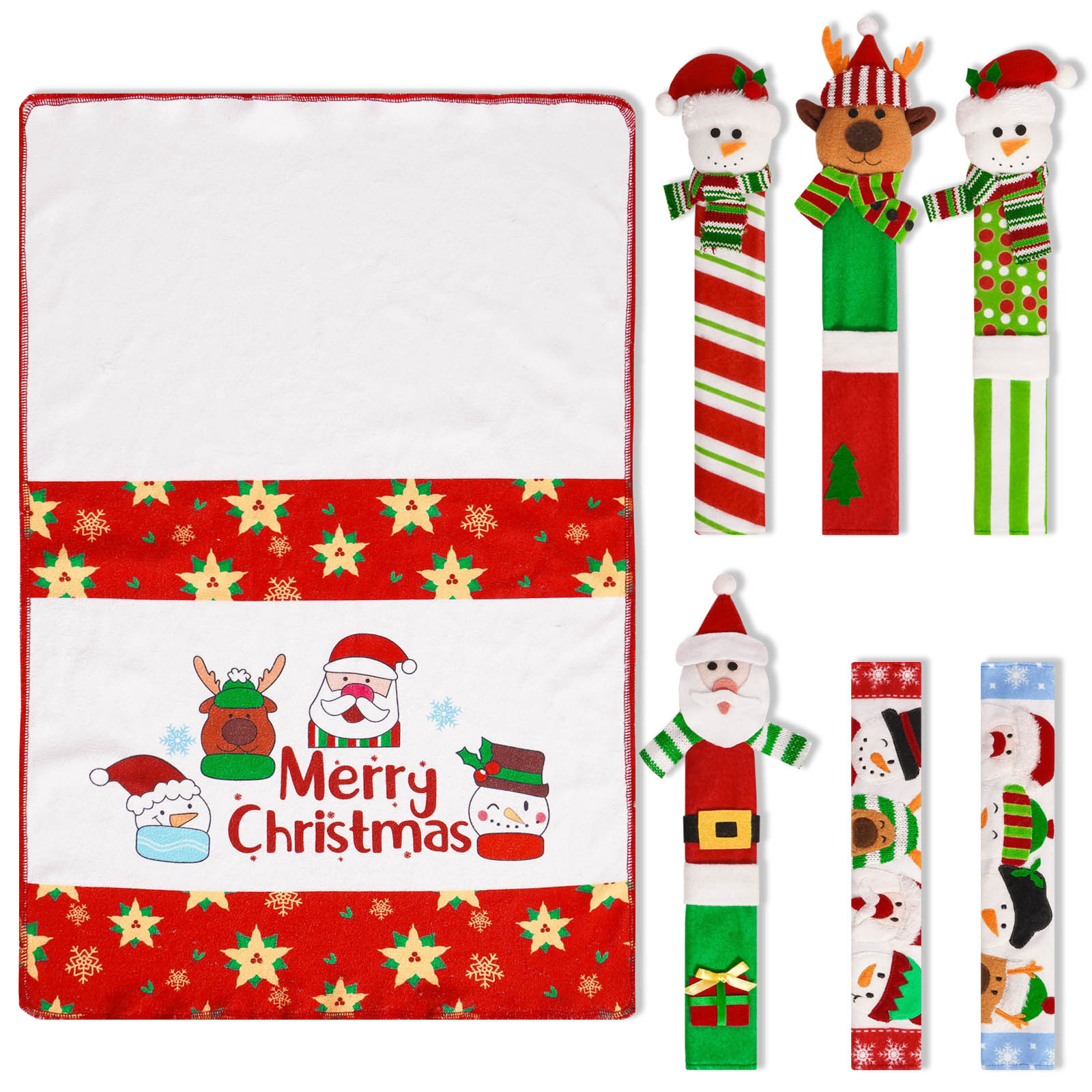 Navidad transfronteriza mango de refrigerador set de siete piezas guantes de microondas cocina con guantes de decoración de vacaciones