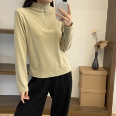 秋季新款宽松大码女装小立领内搭拉链纯色长袖卫衣2025打底衫修身