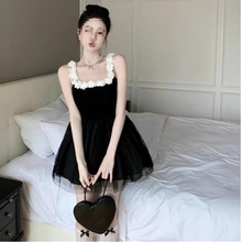 芭蕾风黑色露背吊带连衣裙女夏季高级感公主生日小礼服气质短裙子