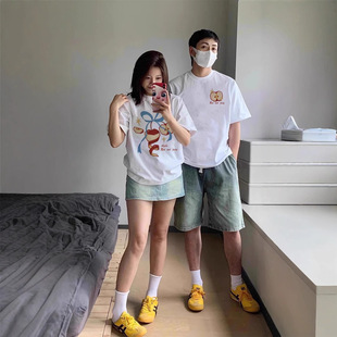 Summer Pure Cotton Short-Sleeved T-Shirt Couple Wear Lazy Style Loose Niche Design Tops for Men and Women Student Trendy Brand Class Uniforms
