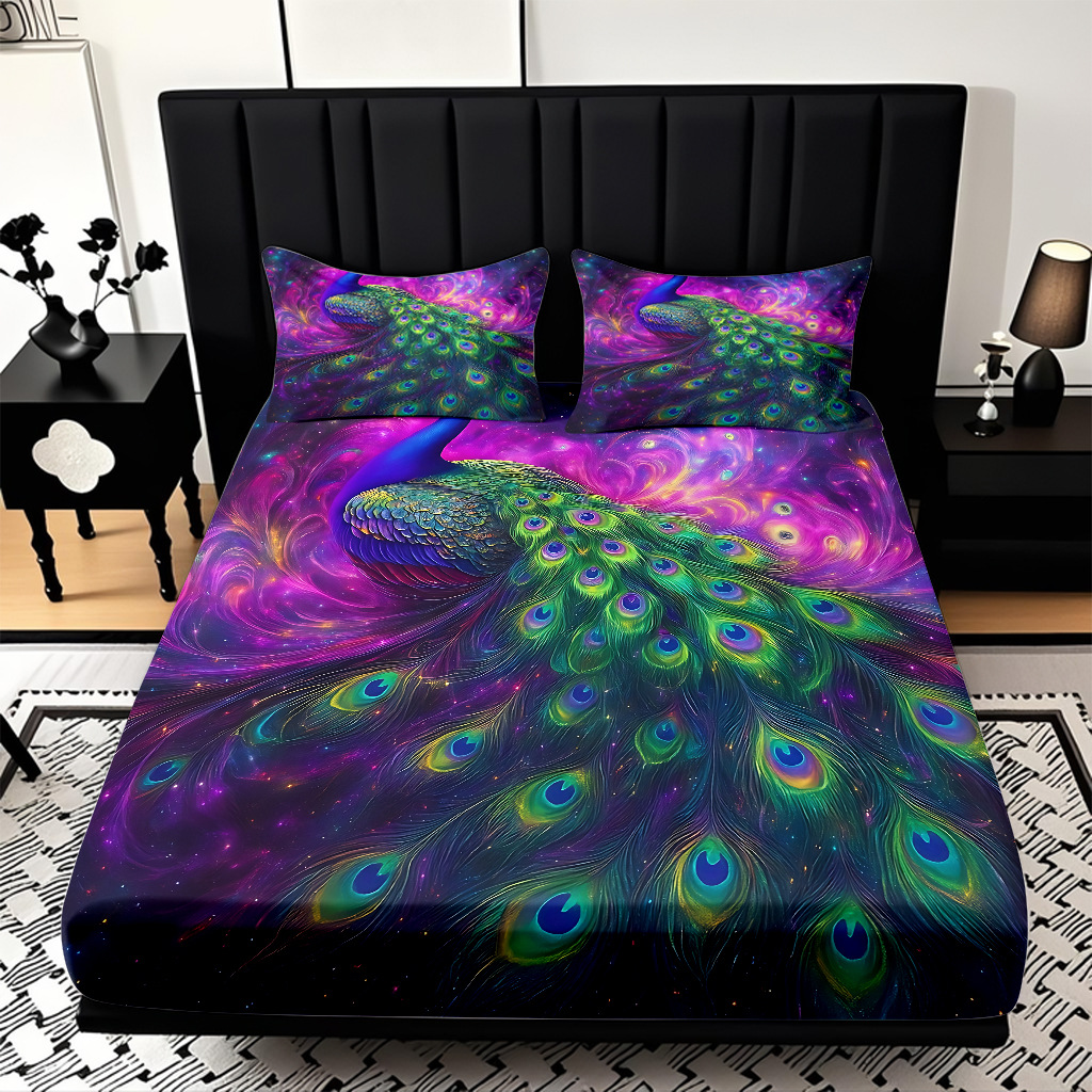 TEMU / JIT transfronterizo pro-skin Peacock serie de patrón de impresión digital de alta definición cama gazonas ropa de cama kit