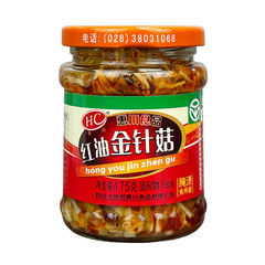 Hui Chuan Red Oil Enoki Mushrooms 175g, Appetizer Side Dish Snack Spicy Flavor Appetizer for Rice, Pickled Vegetables to Pair with Congee Side Dish