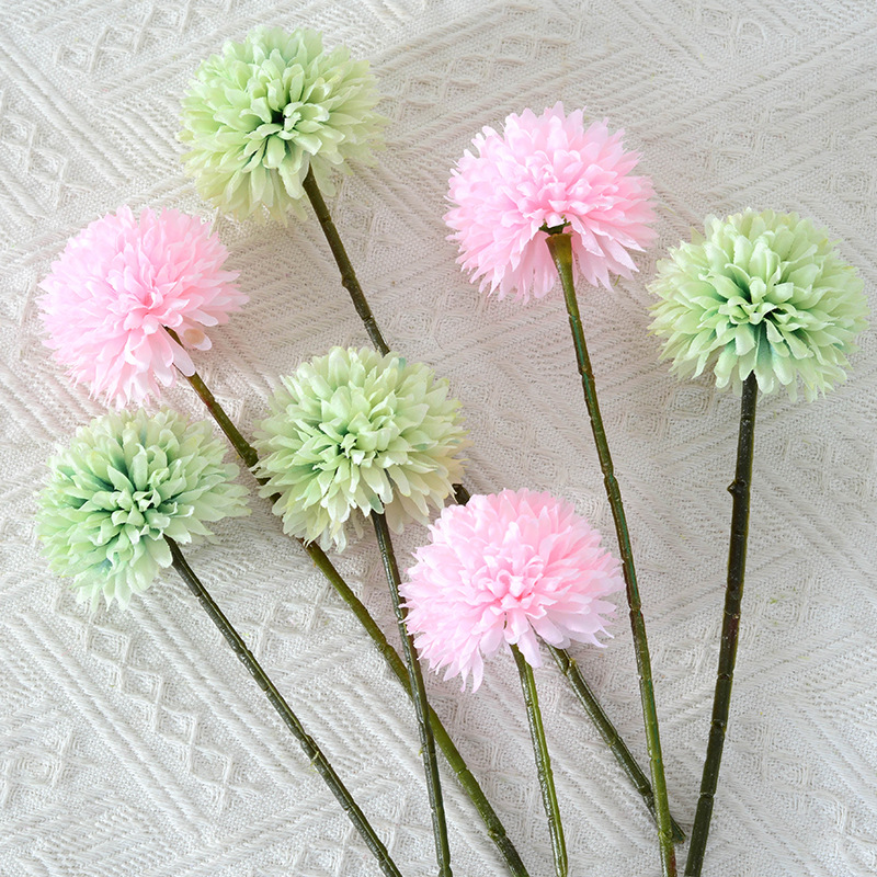 Autumn-themed Single-head Artificial Flowers: Dandelion Small Balls & Chrysanthemum Fake Blooms—Perfect for Home, Living Room Decor, Wedding Celebrations, and Studio Props—Wholesale Price