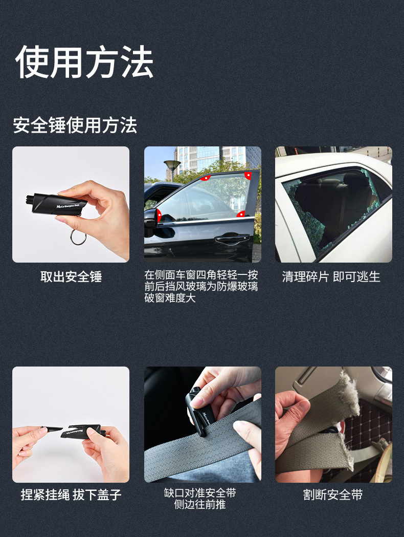 Car Safety Hammer, Mini Window Breaker, Seatbelt Cutter, Multifunctional Escape Hammer, Portable Car Emergency Kit