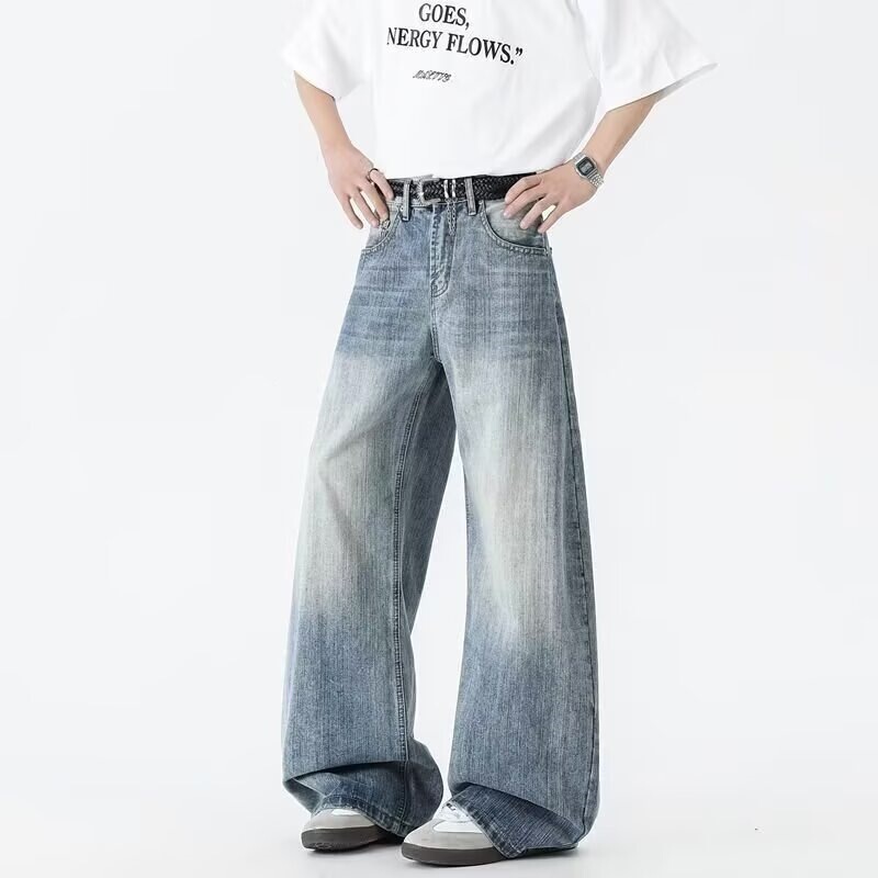 Beibei Chuang [Short Style for Petite Figures - American Bamboo Pattern] Vintage Washed Deconstructed Loose Fit Scissor-Cut Jeans