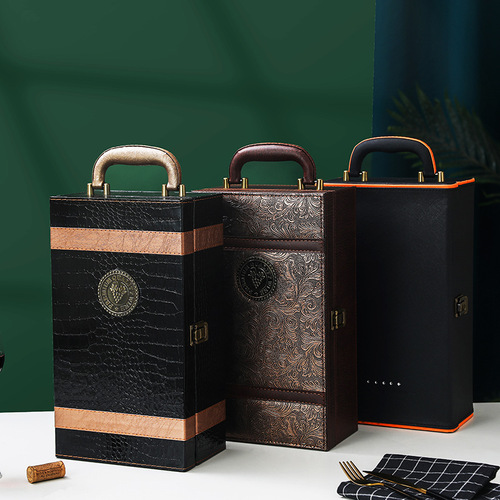 High-end dual-bottle red wine box, red wine gift box, general red wine packaging box, wooden box, leather box, 2-bottle set, factory wholesale