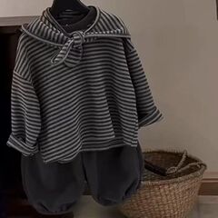 男童秋套装2025新款儿童纯棉圆领条纹卫衣加披肩两件套男孩卫裤
