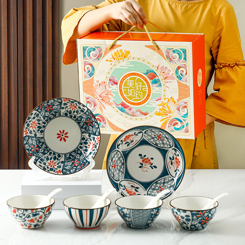 Regalos japoneses de platos de cerámica juegos de platos de platos retro caja de regalo de eventos de reunión anual de negocios