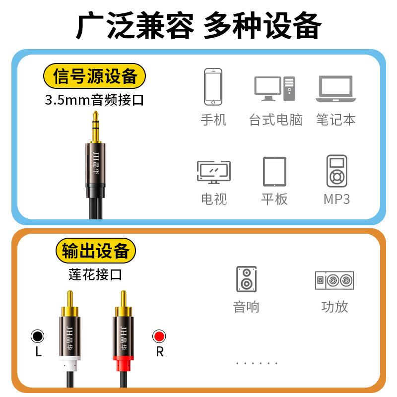 Jinghua 合金 3.5 ミリメートルオーディオケーブル 1 対 2 サウンドカードから 2rca ダブルロータスコンピュータ携帯電話プラグケーブル|undefined