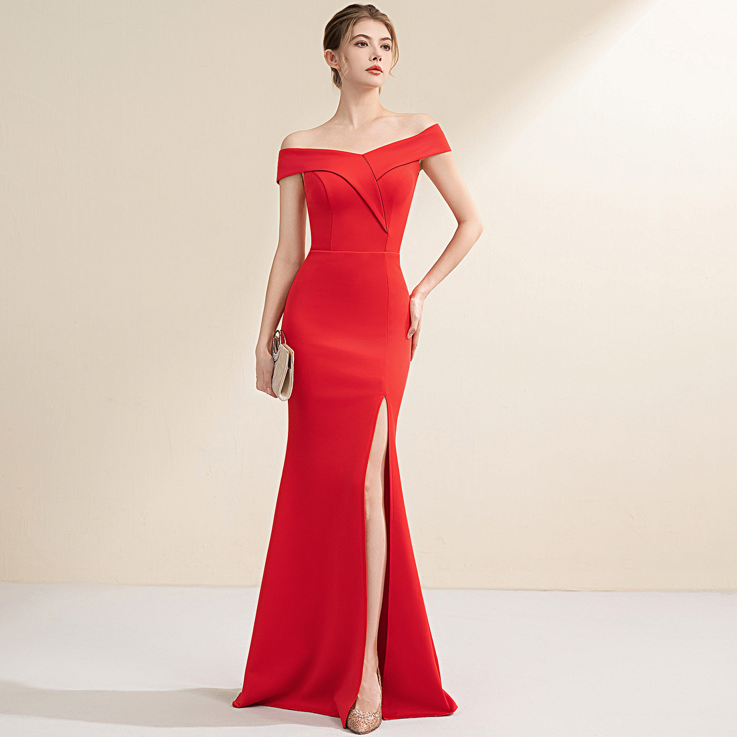 晚礼服女新娘敬酒服一字肩修身显瘦气质名媛宴会晚宴长款鱼尾裙子