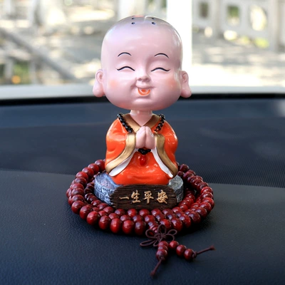 Car ornaments Buddha creative shake head small monk resin high-end cartoon cute doll car interior decorations (Car ornaments) - a-lifetime-of-peace