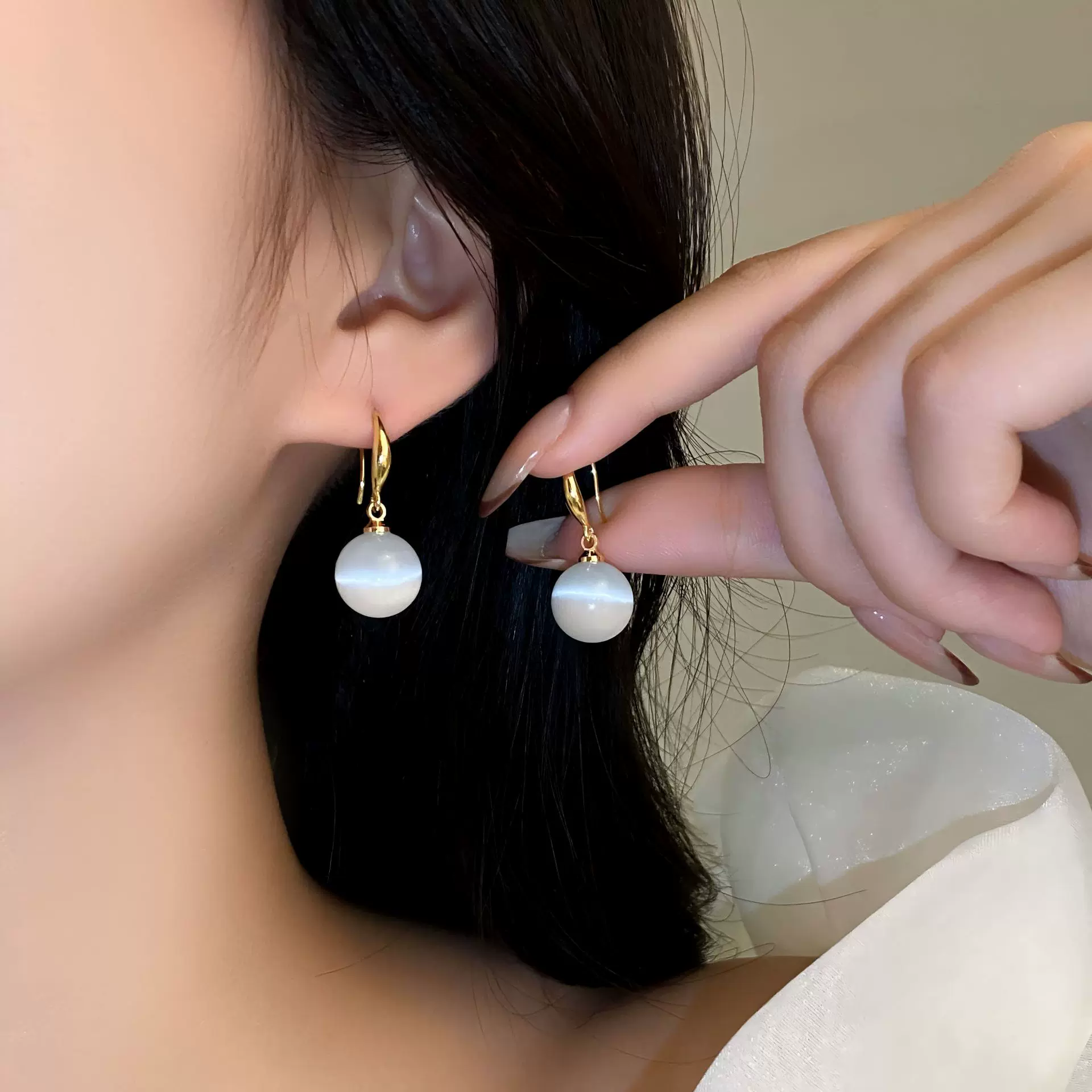 零尚韩式高级感气质猫眼石耳钩女时尚新潮小众设计感温柔耳饰直销