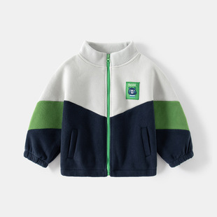 Children's Polar Fleece Tops 2024 New Autumn and Winter Children's Clothing Tops Wholesale Boys Thickened Color Block Zipper Tops Trendy