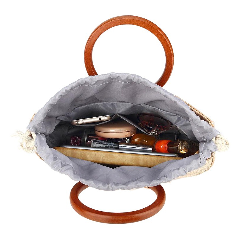 Handbag Women's Straw Japanese and Korean Southeast Asian Urban Style Personalized Cute Rattan Bag Casual Wooden Handle Woven Women's Bag
