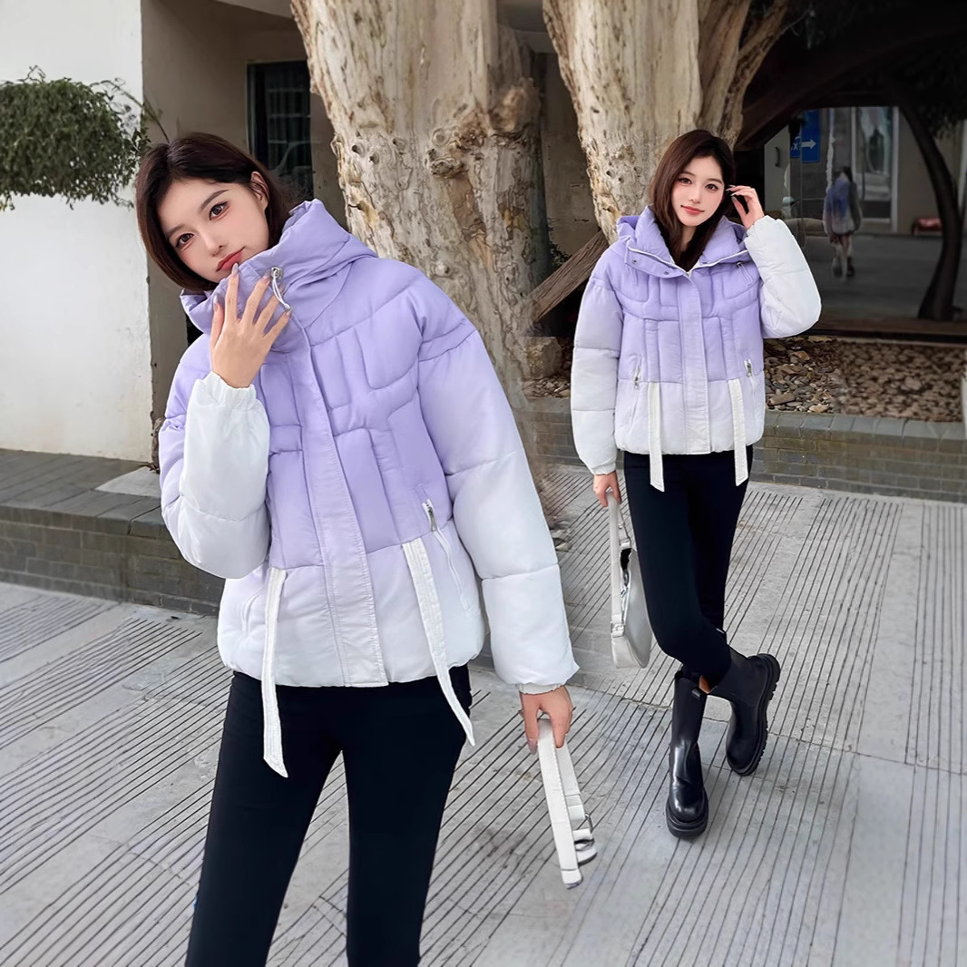 Capa de algodón transfronteriza 2025 nueva ropa de algodón de color gradiente chaqueta de algodón de mujer americana chaqueta de invierno con capuzas chaqueta gruesa